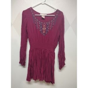 Flying Tomato wine color tunic top with embroidered neck